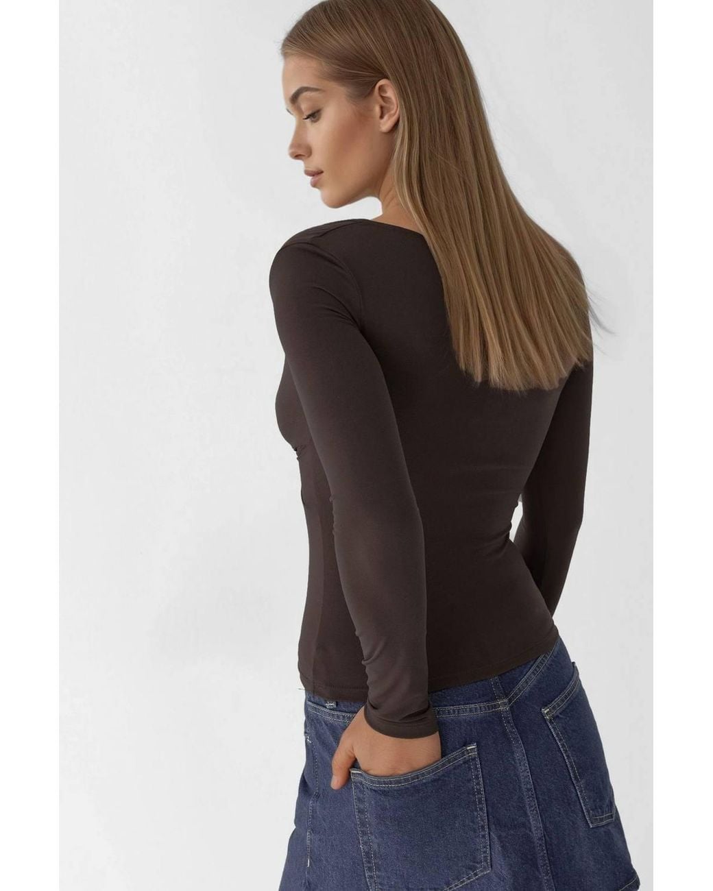 Hiccup Brown V-Neck Twist-Front Long Sleeve Top