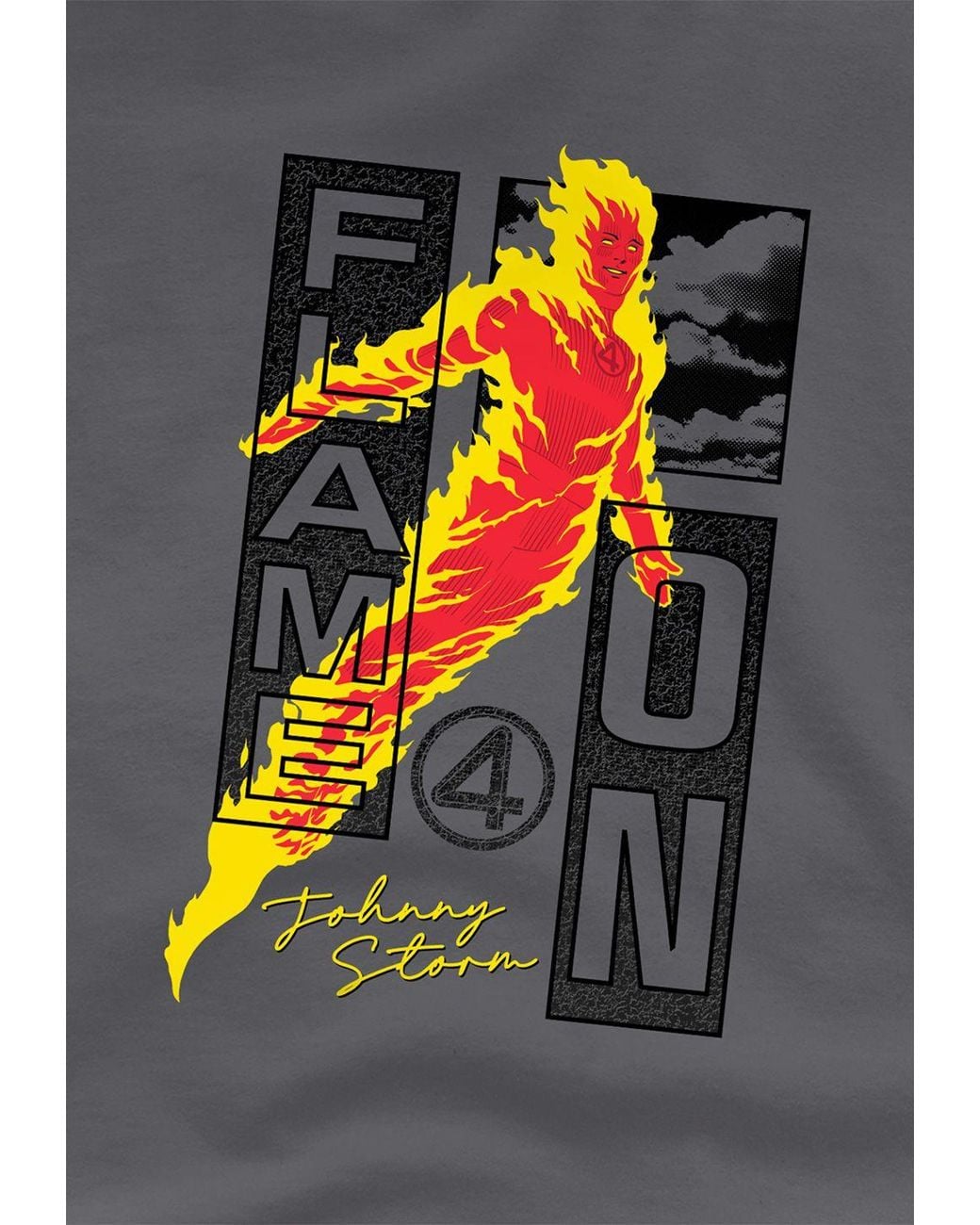 Marvel Gray Fantastic Four Flame On Johnny Storm Trend T-Shirt, Light Graphite