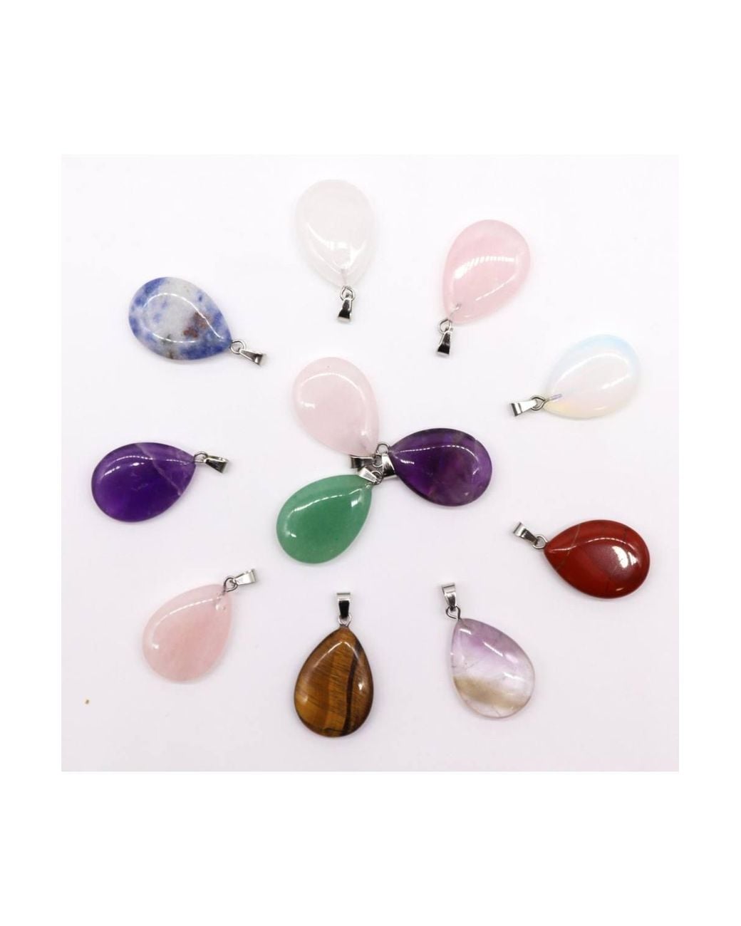 KDMD Pink 12 Assorted Gemstone Teardrop Pendants