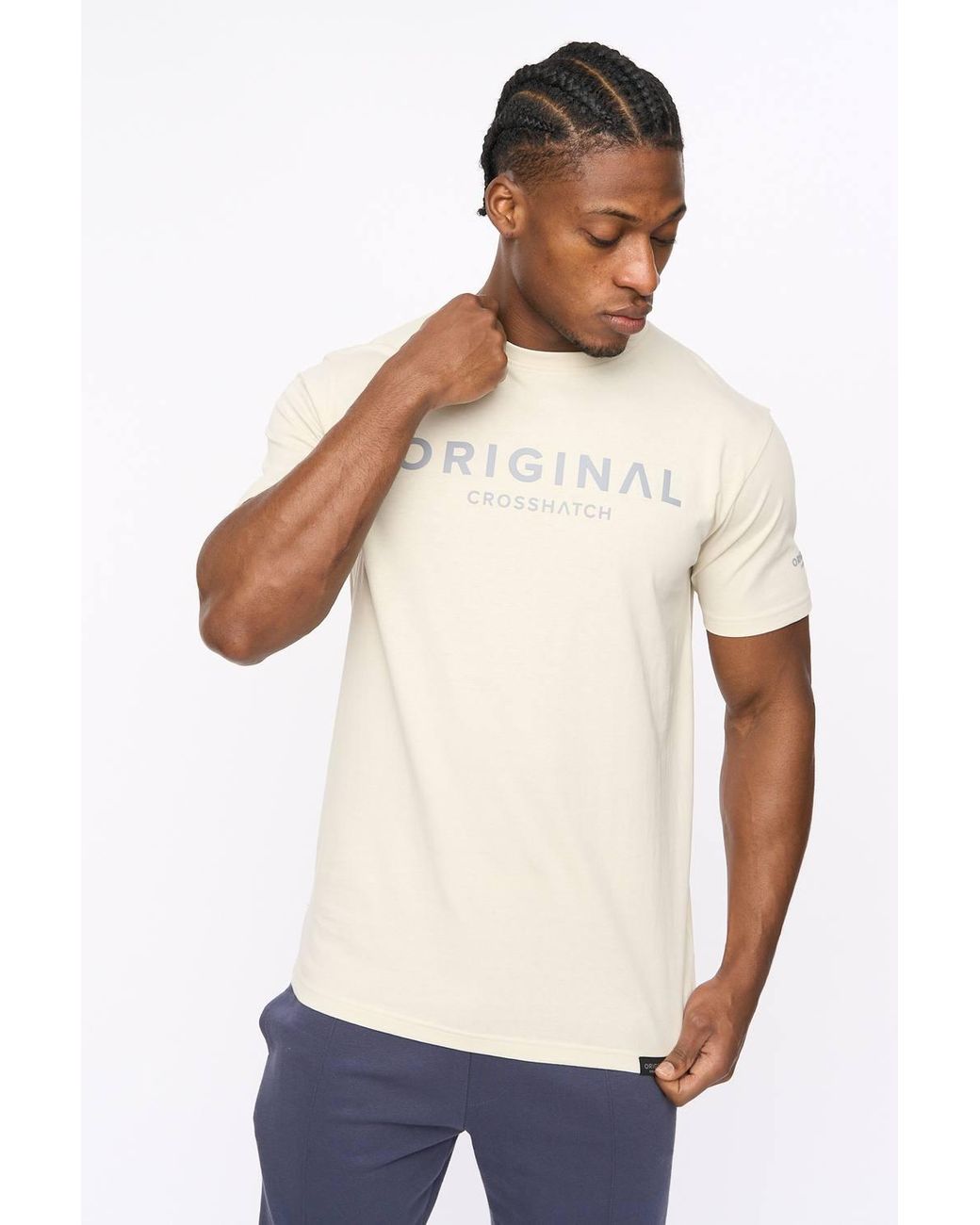 Crosshatch White Bardon Crew Neck Cotton T-Shirt With High Build Chest Print for men