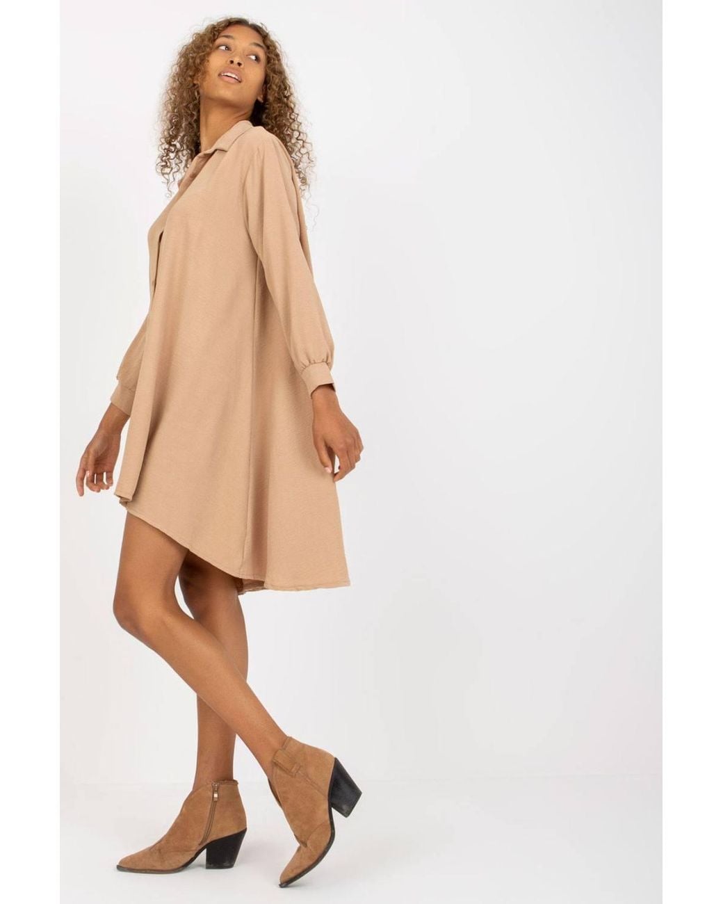 Love Lace Natural Everyday Asymmetric Long Sleeve Shirt Dress