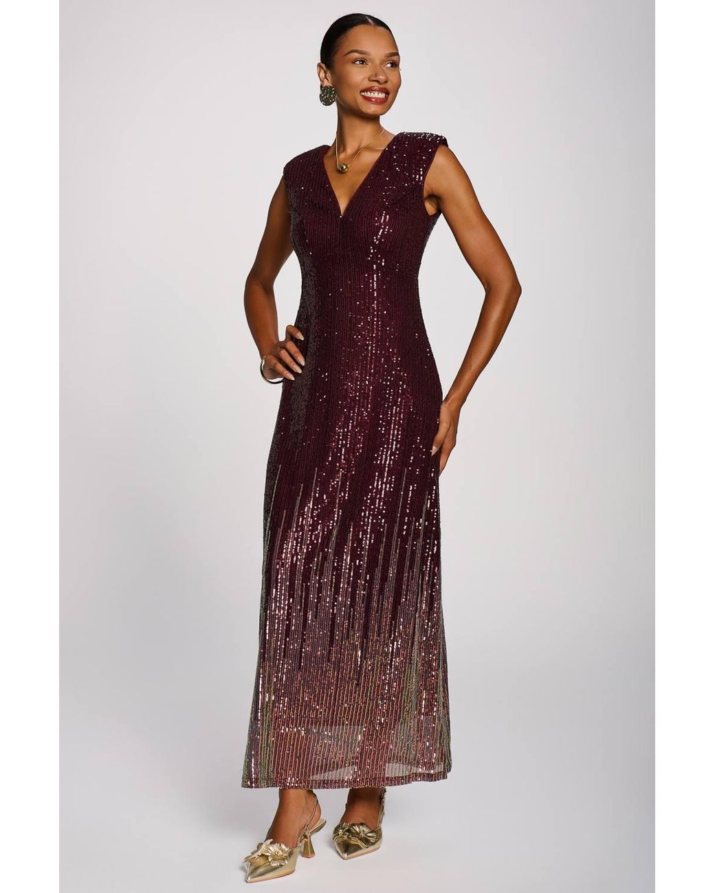 Jolie Moi Purple Multi-Tone Patterned Sequin Maxi Dress