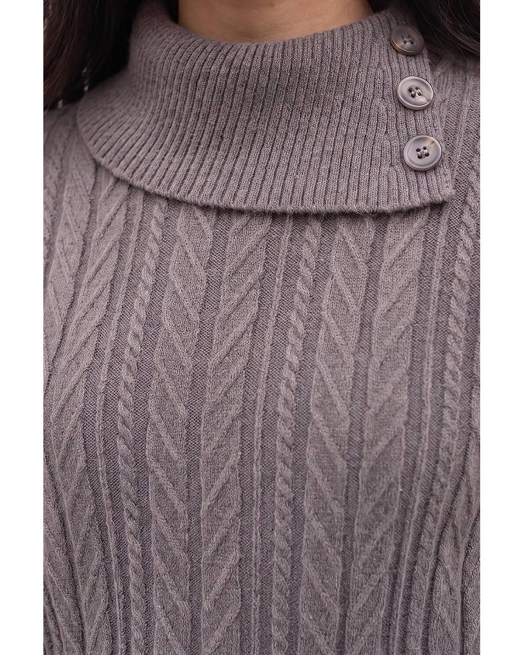 Roman Gray Petite Buttoned Cable Knit Jumper