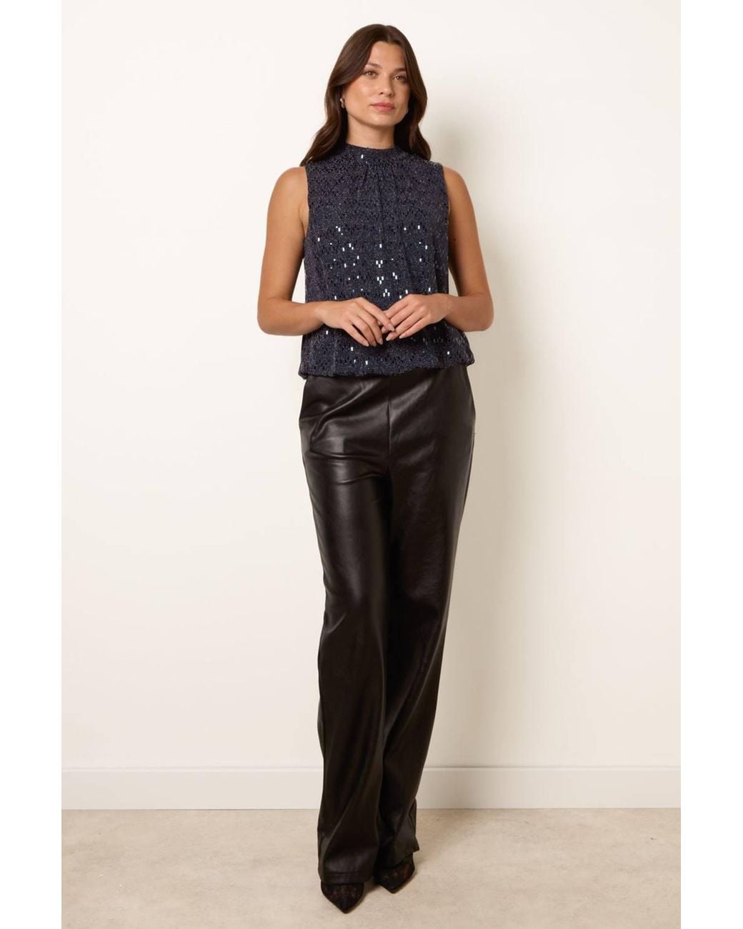 Blue Vanilla Blue Sleeveless Turtleneck Blouse