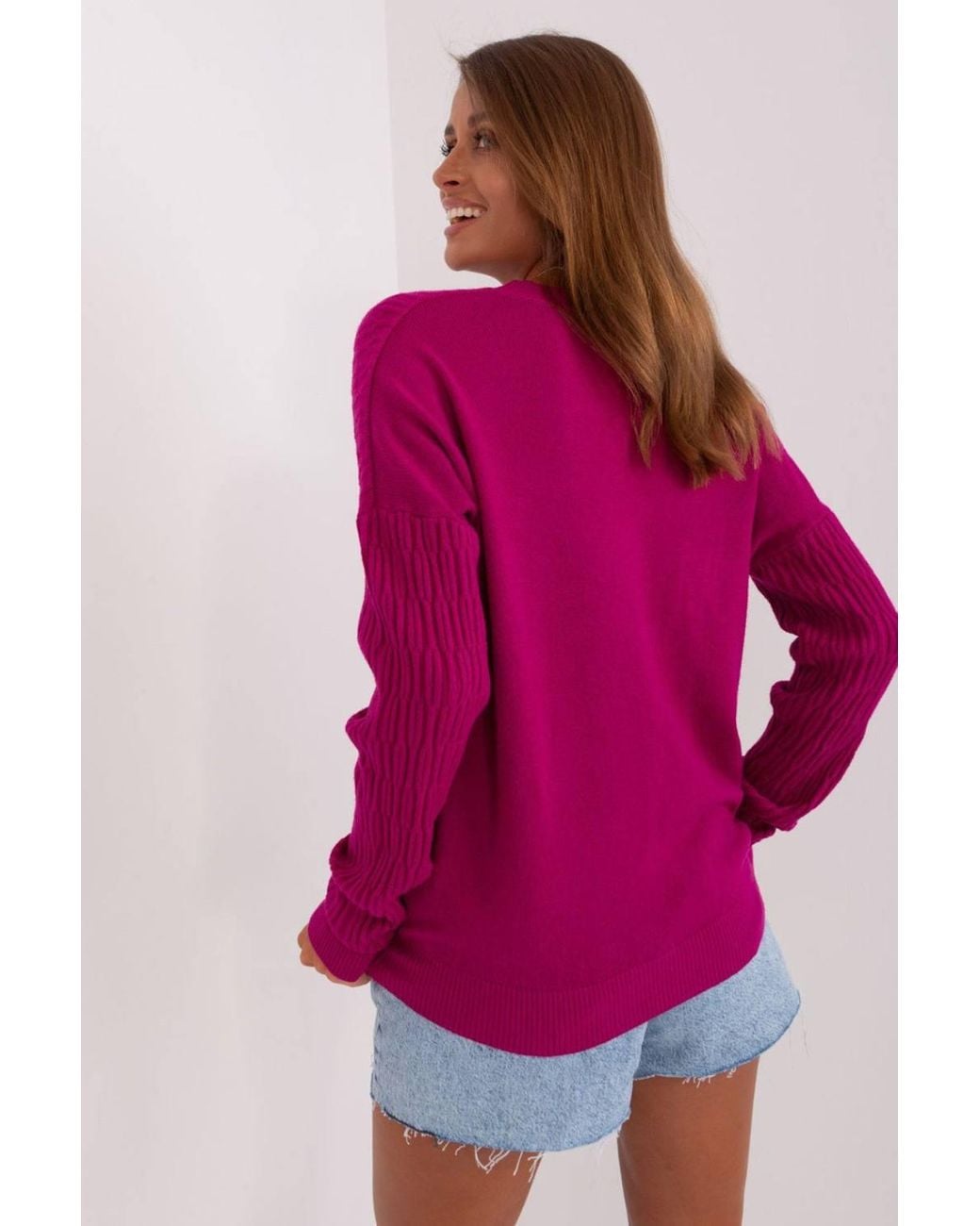 Love Lace Red Variegated Round Neck Long Sleeve Sweater Style 185721