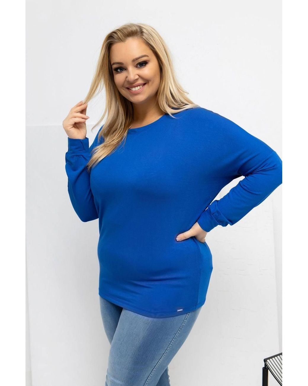 Love Lace Blue Plus Size Micro Modal Round Neck Blouse Style 223926