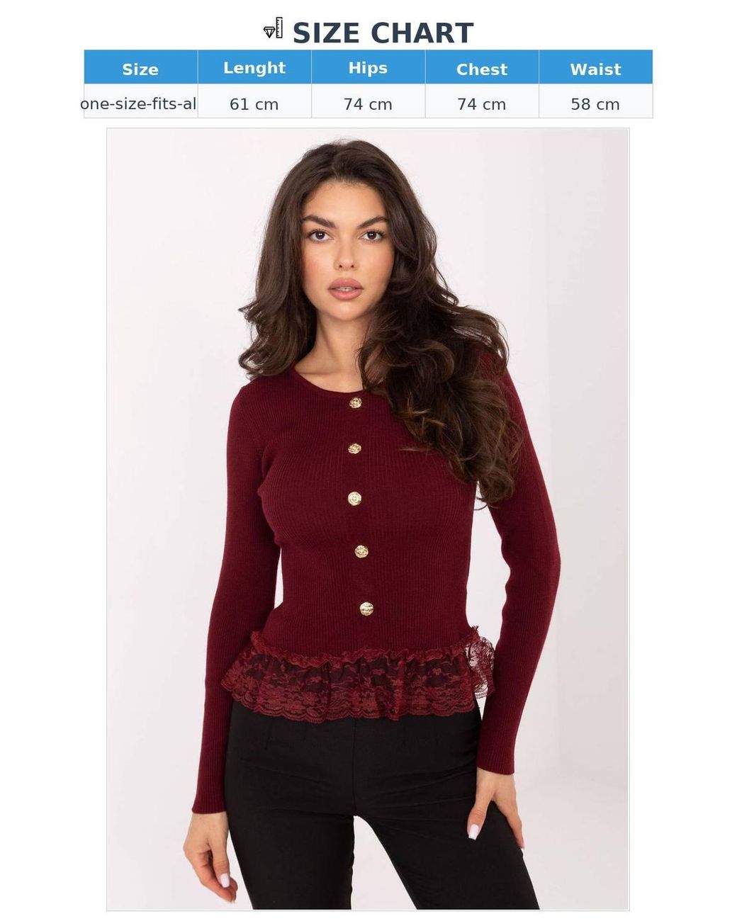 Love Lace Red Elegant Long Sleeve Sweater With Lace Hem Style 218026