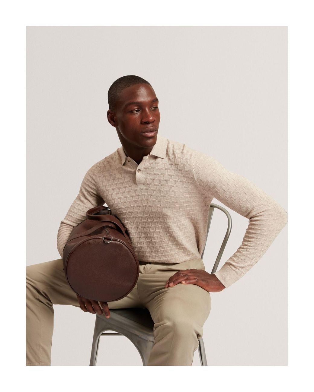 Ted Baker Natural Gaten Long Sleeve T Stitch Polo Shirt for men