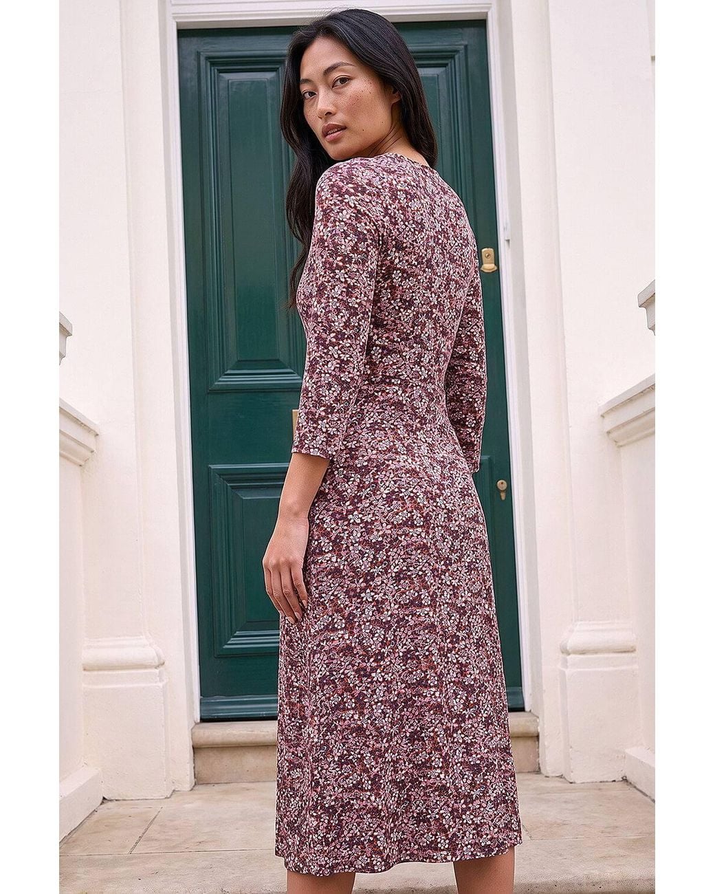 Roman Red Petite Paisley Tie Neck Dress