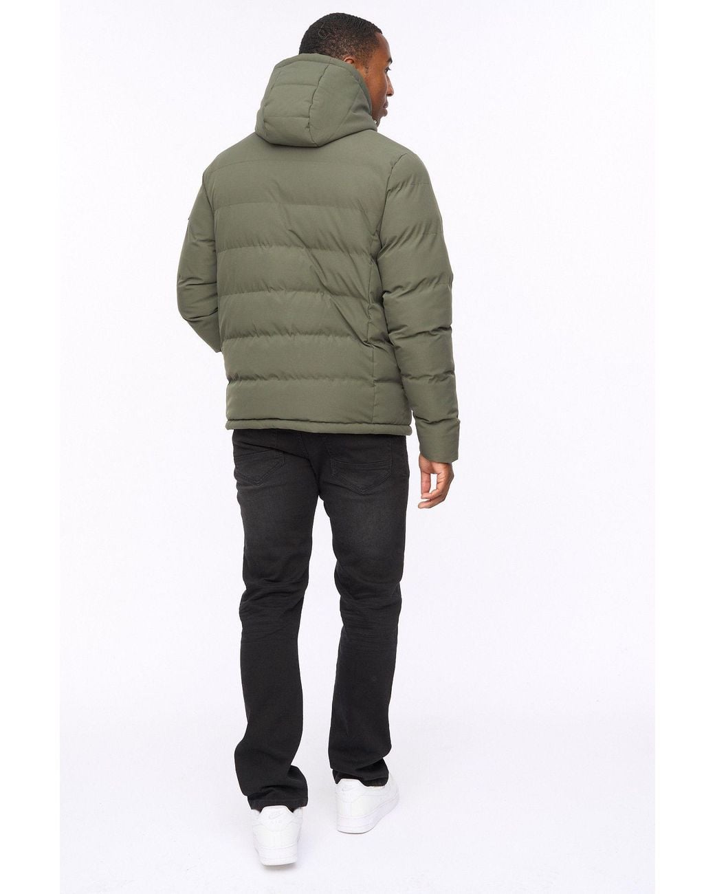 Crosshatch Green Kampnew Hooded Quilted Puffer Jacket With Embossed Detail for men