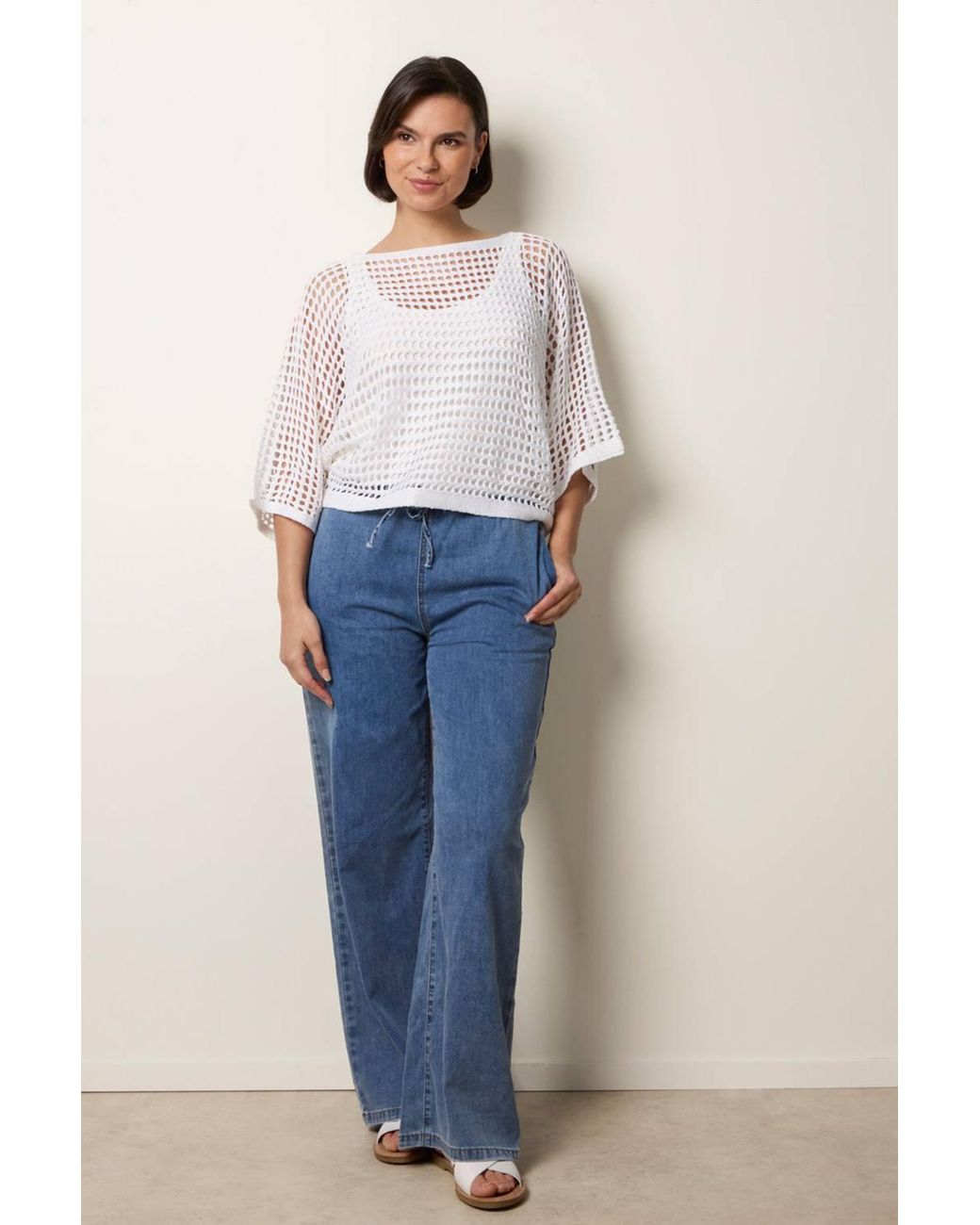 Blue Vanilla White Short Sleeve Round Neck Top