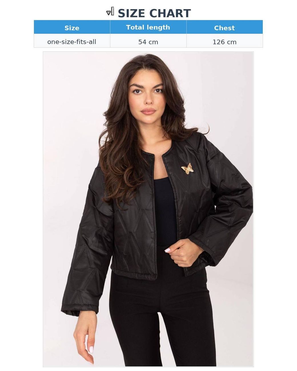 Love Lace Black Lightweight Collarless Quilted Jacket With Brooch