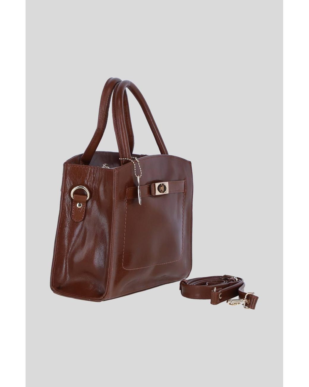 Ashwood Leather Brown Genuine Leather Structured Handbag With Detachable Crossbody Strap