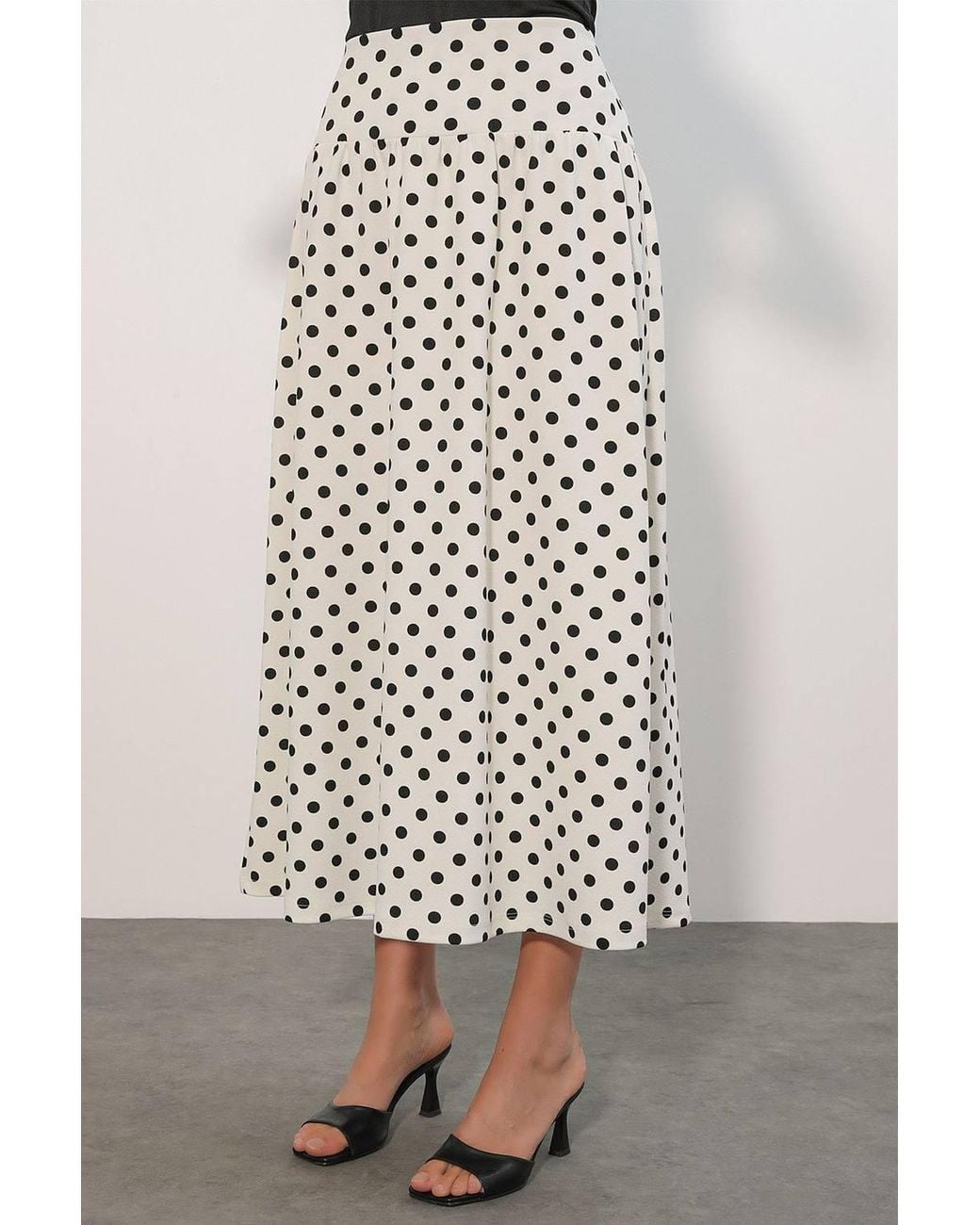 Bigdart White High-Waist Polka Dot Maxi Skirt
