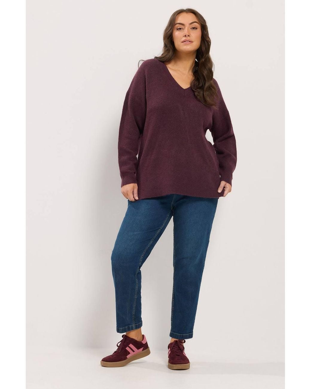 Yours Purple Knitted V-Neckline Jumper