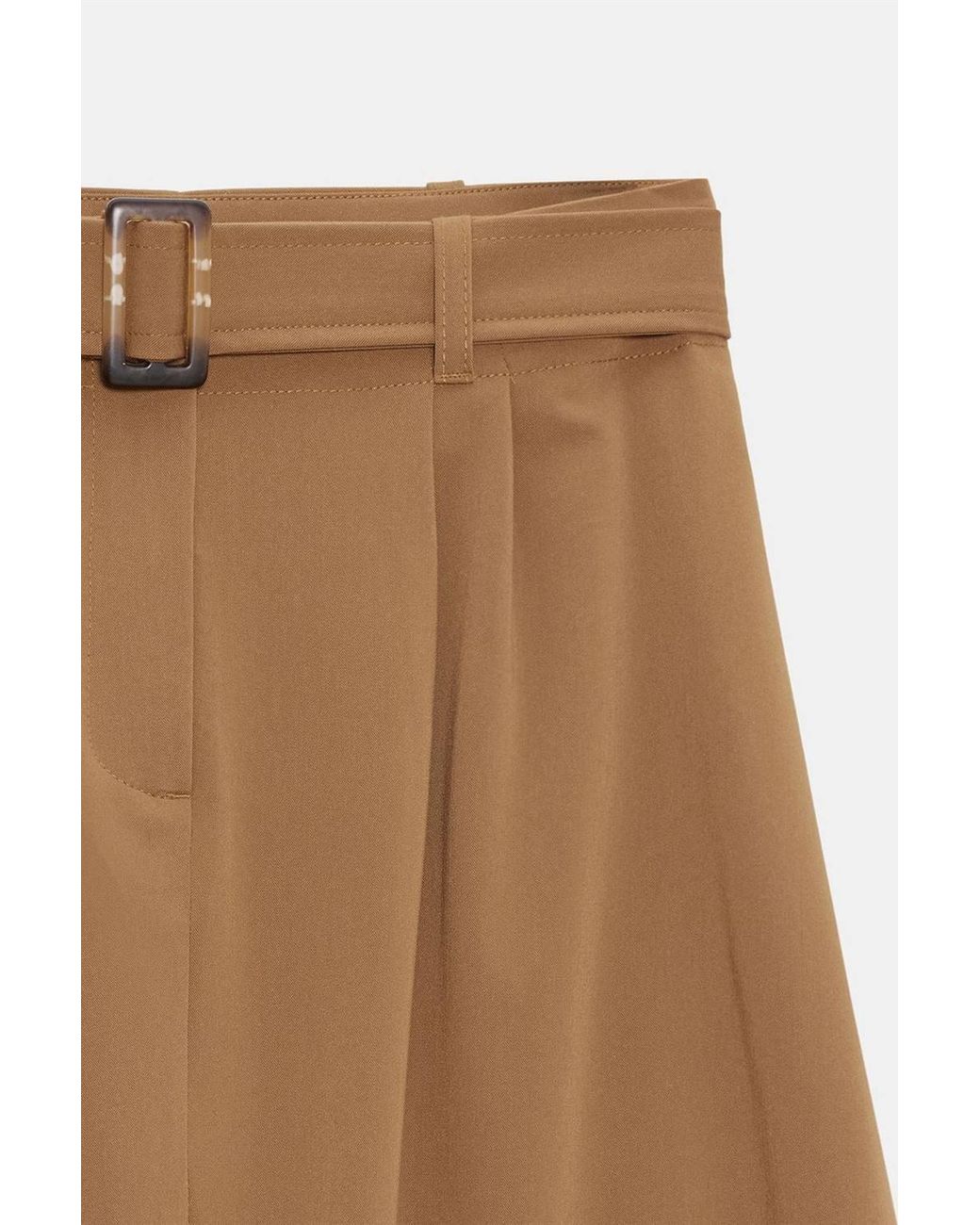 Dilvin Natural High-Waist Belted Midi Balloon Skirt