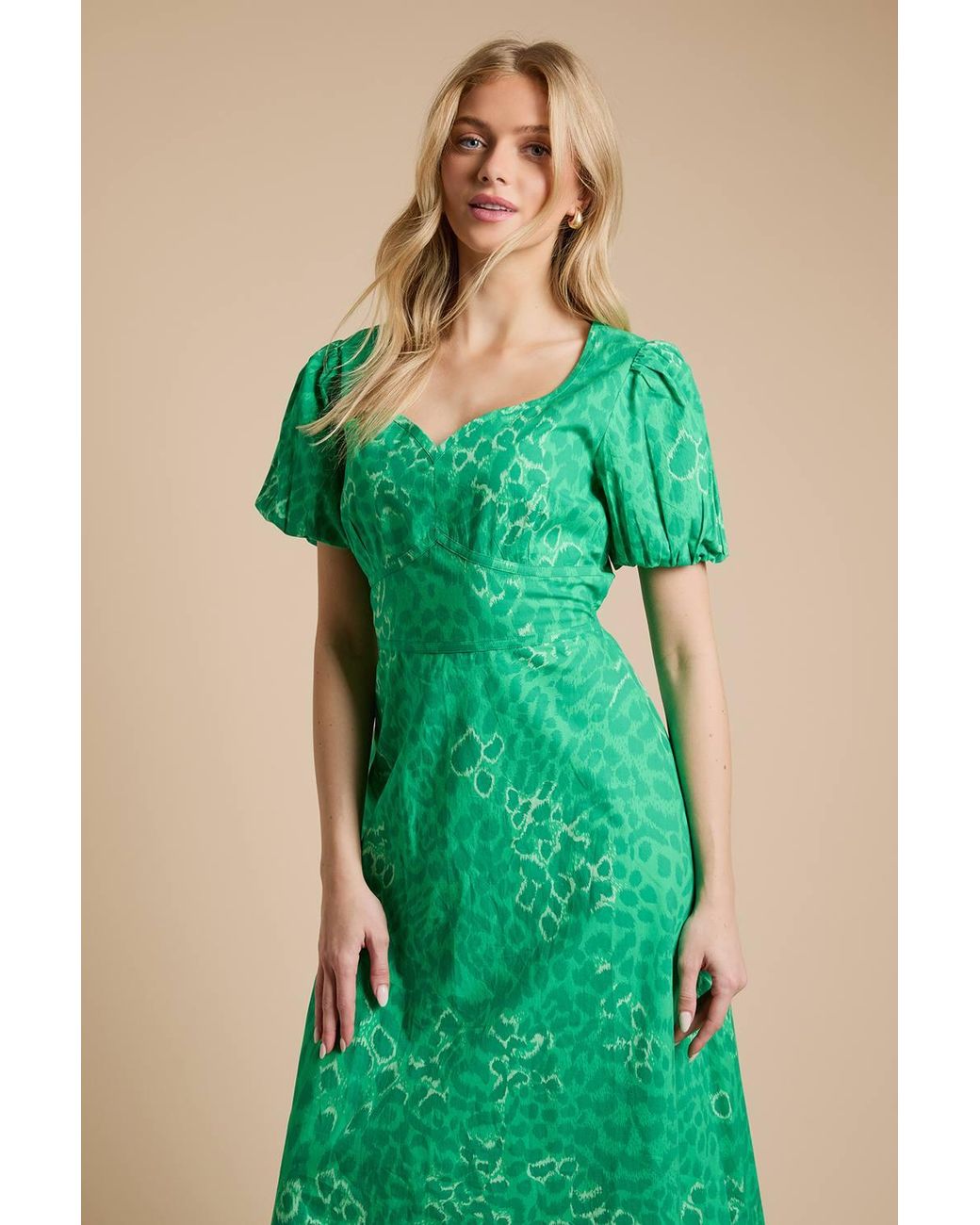 Dorothy Perkins Green Animal Sweetheart Neck Printed Poplin Dress