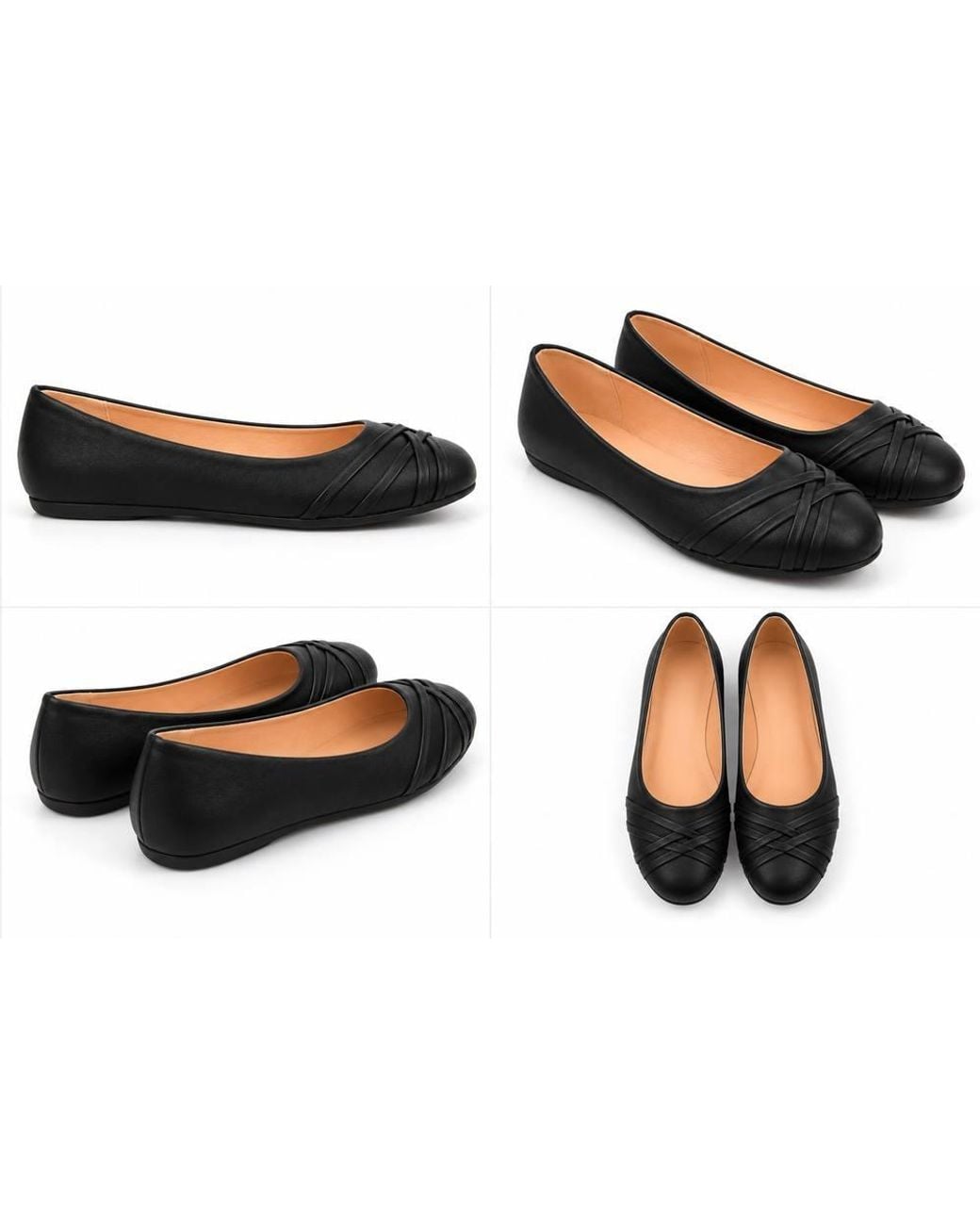 LARANGE Black Pu Slip On Ballerina Shoes Rhinostone Bow