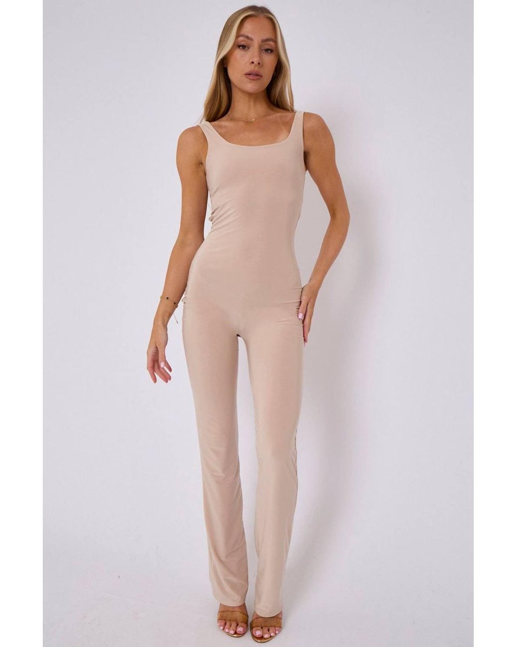 Stylewise Natural Open Back Slinky Jumpsuit