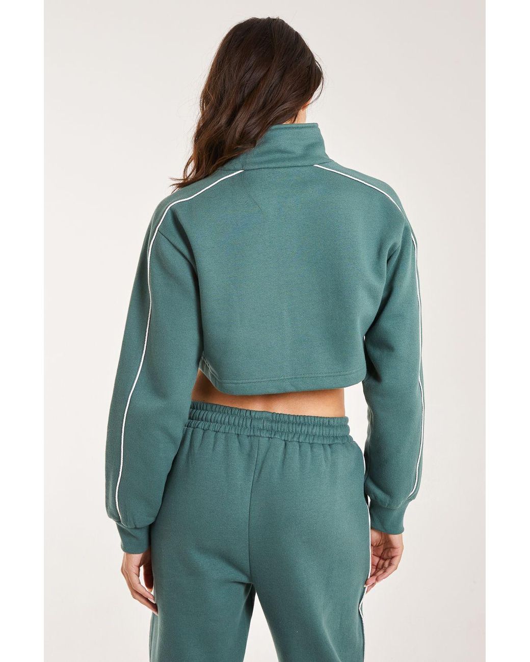Pink Vanilla Green Piping Cropped Zip Up Sweat