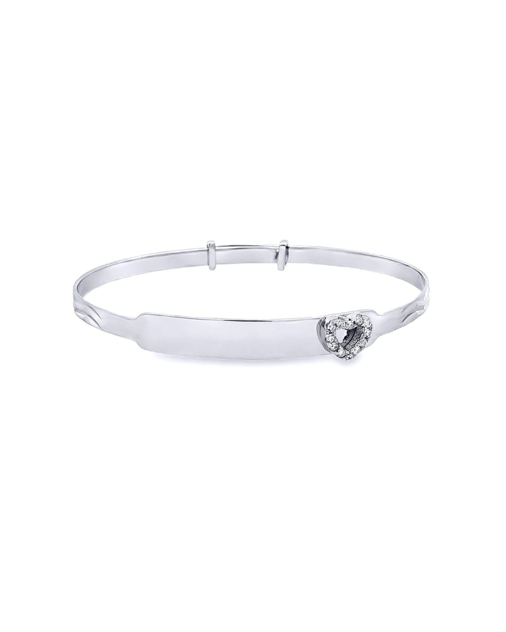 Jewelco London White Sterling Cz Heart Id Expanding Baby Bangle Bracelet 3Mm