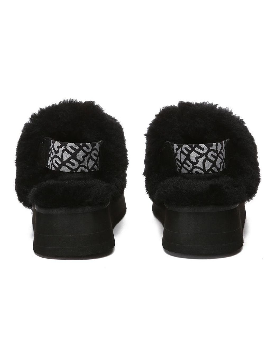 EverAu Australia Black Real Sheepskin Wagtail Removable Strap Platform Slippers With Eva Sole