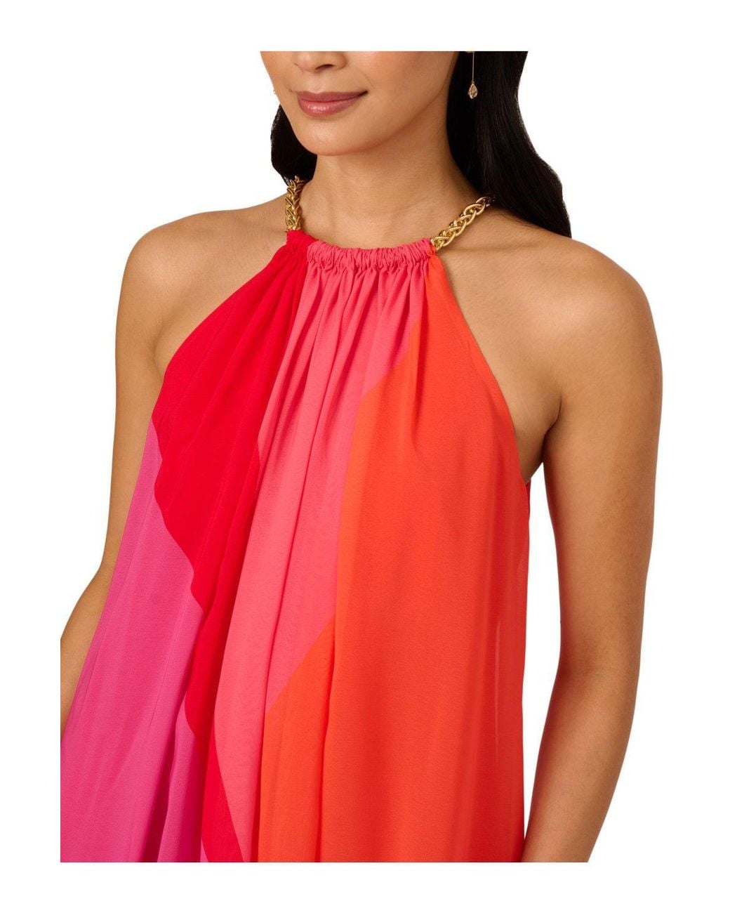 Adrianna Papell Red Colour Block Chiffon Dress