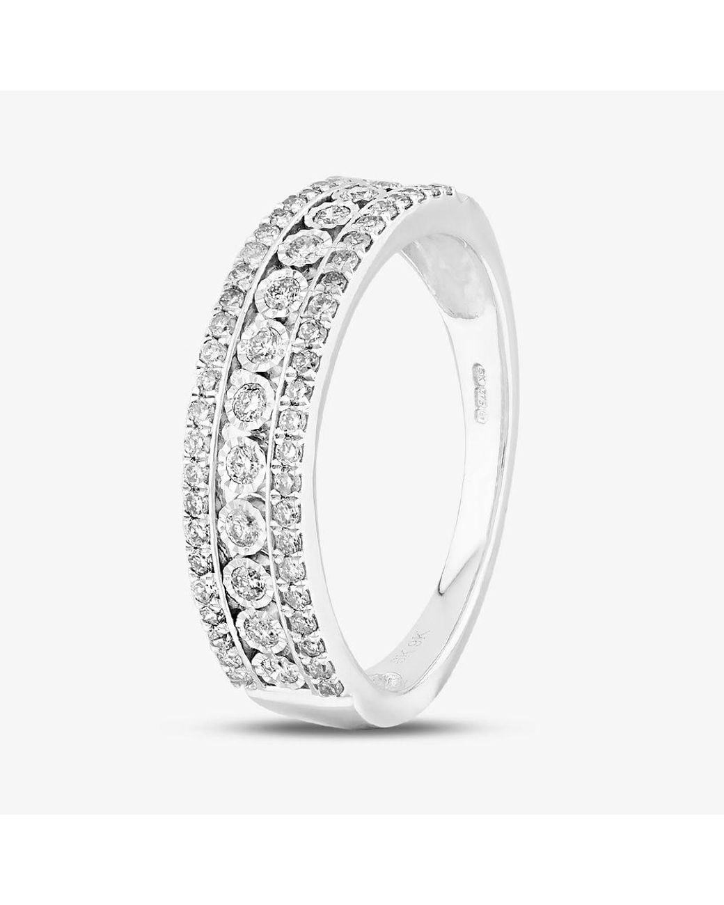 T.H.Baker White 9Ct 0.50Ct Diamond Three Row Ring