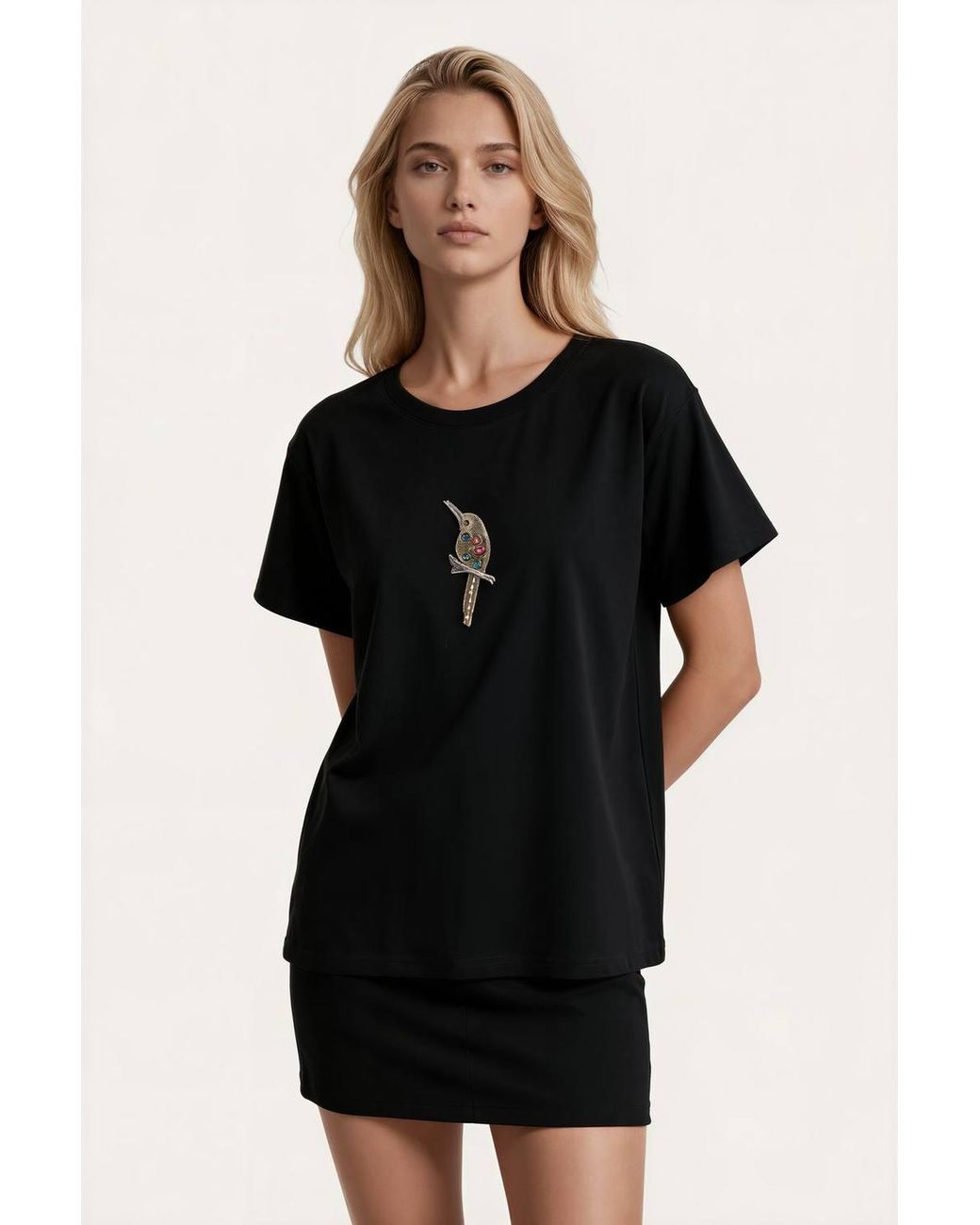 Msn-Collection Black Cotton T-Shirt