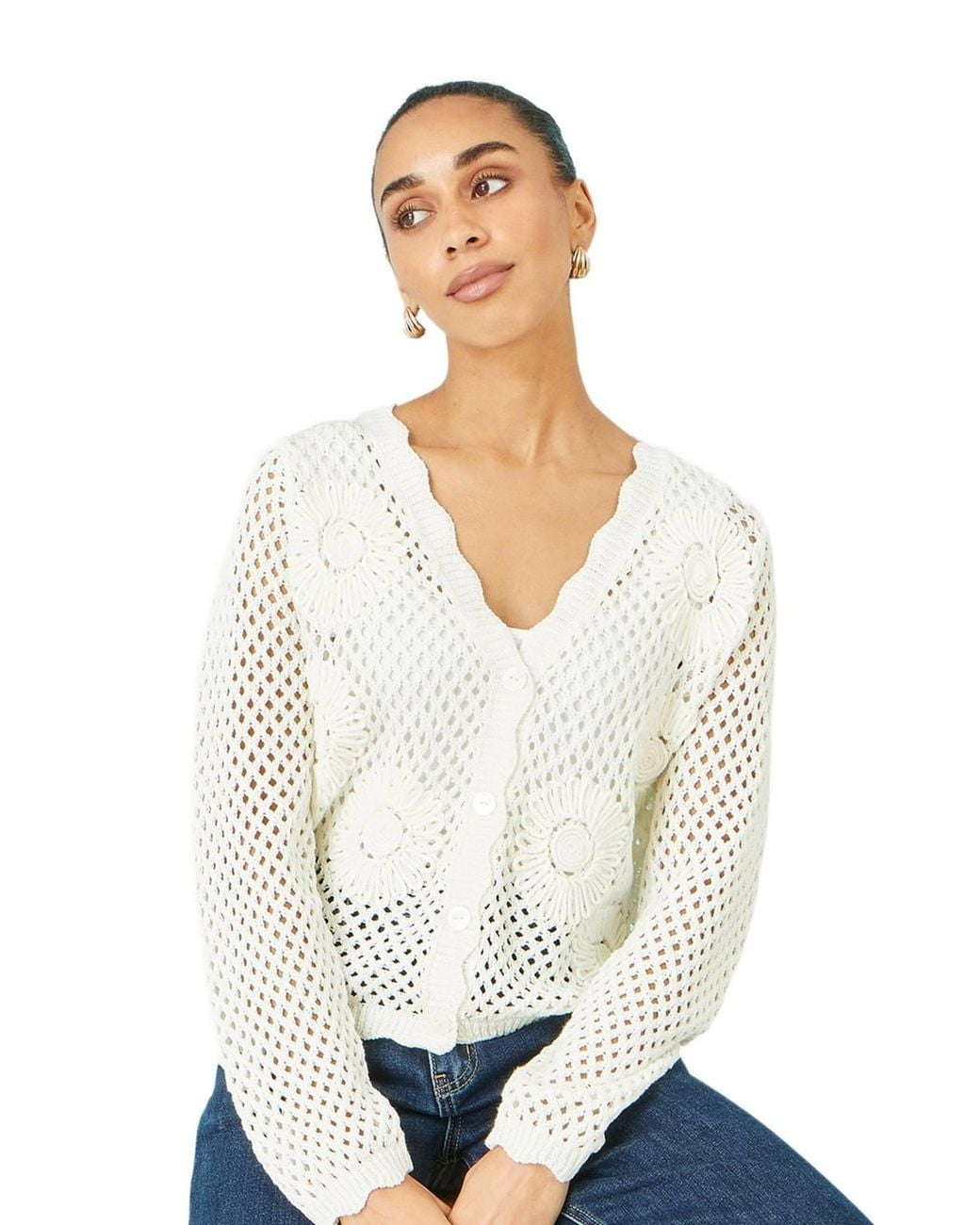 Yumi' White Flower Crochet Cardigan