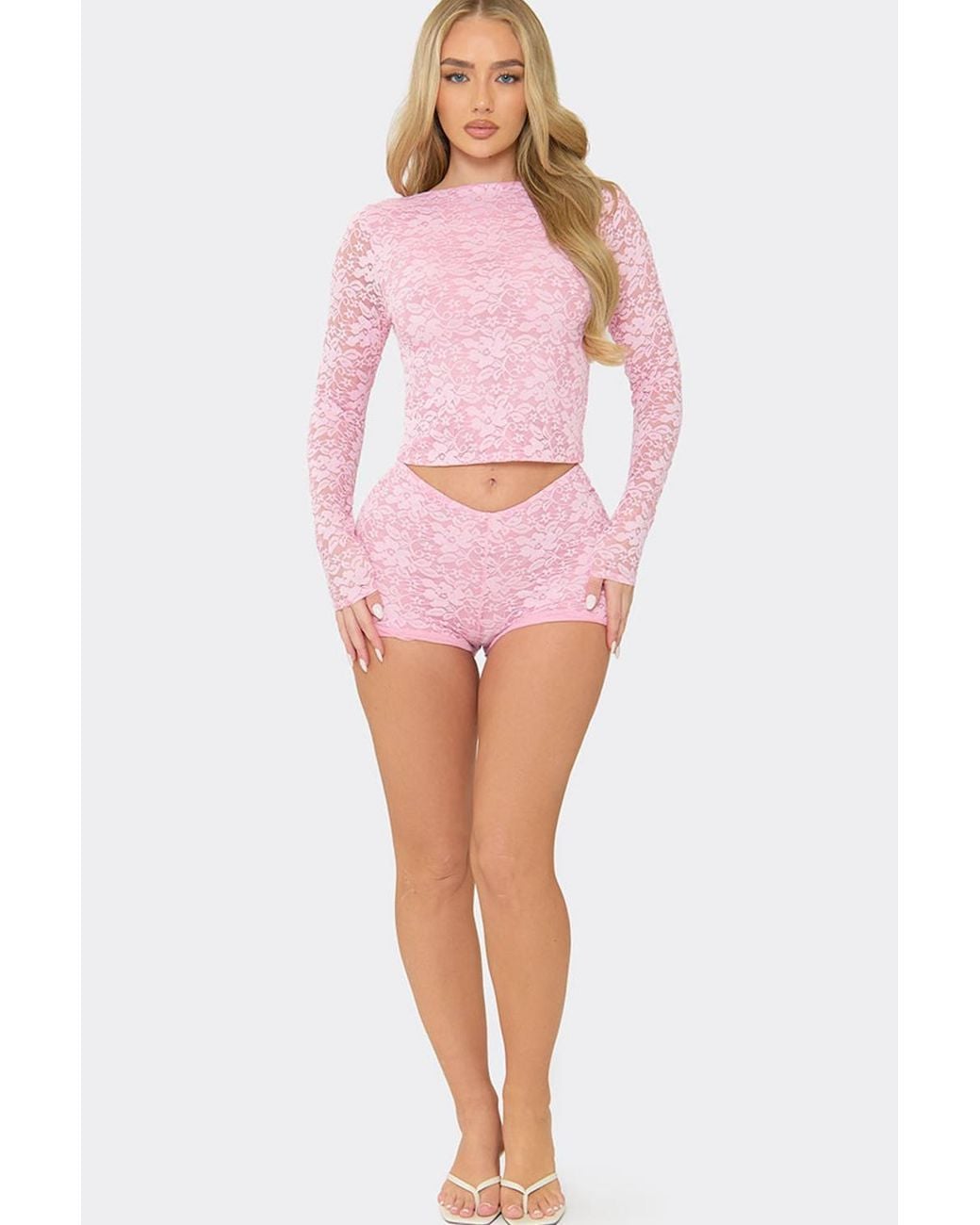 EGO Pink Lace Mid Rise Mini Shorts