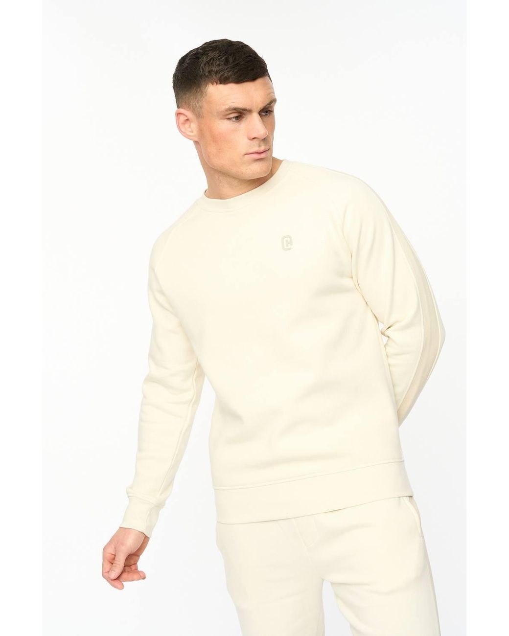 Crosshatch White Cresswill Crew Neck Sweatshirt With Contrast Sleeves for men