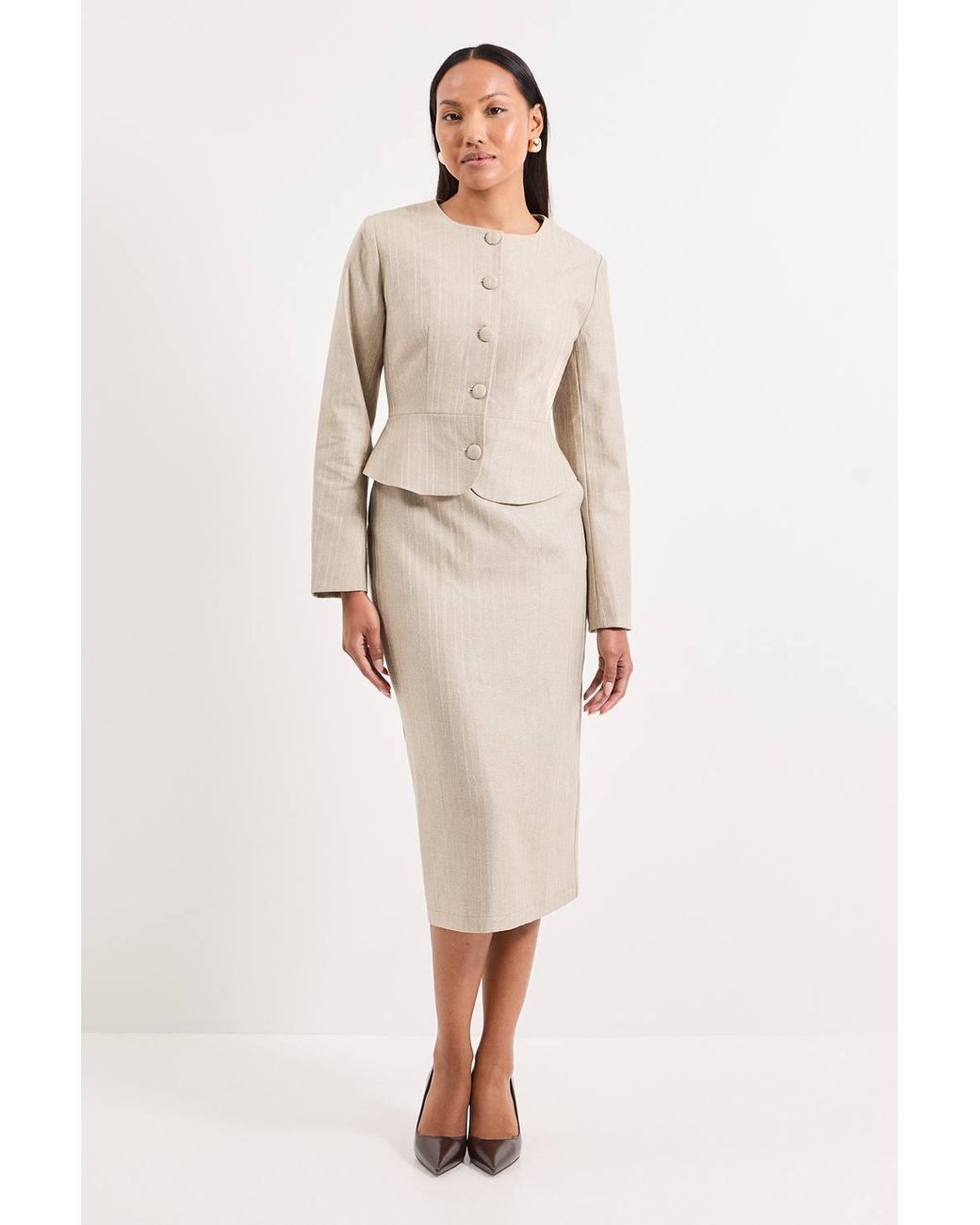 PRINCIPLES Natural Stripe Button Jacket Coord
