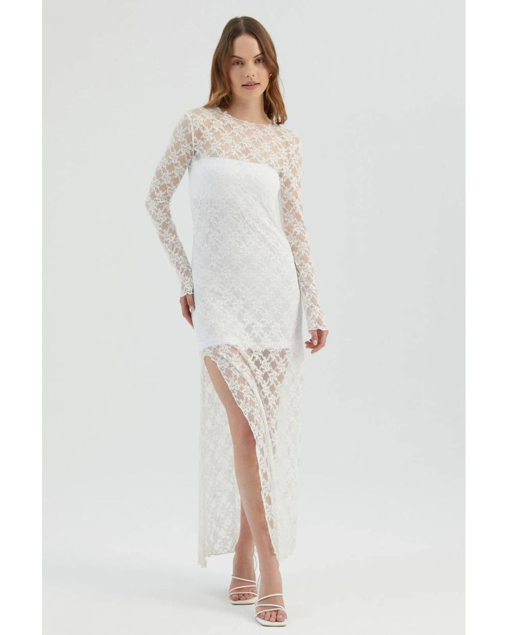 Hiccup Multicolor Lace High Neck Mesh Maxi Dress With A Side Slit