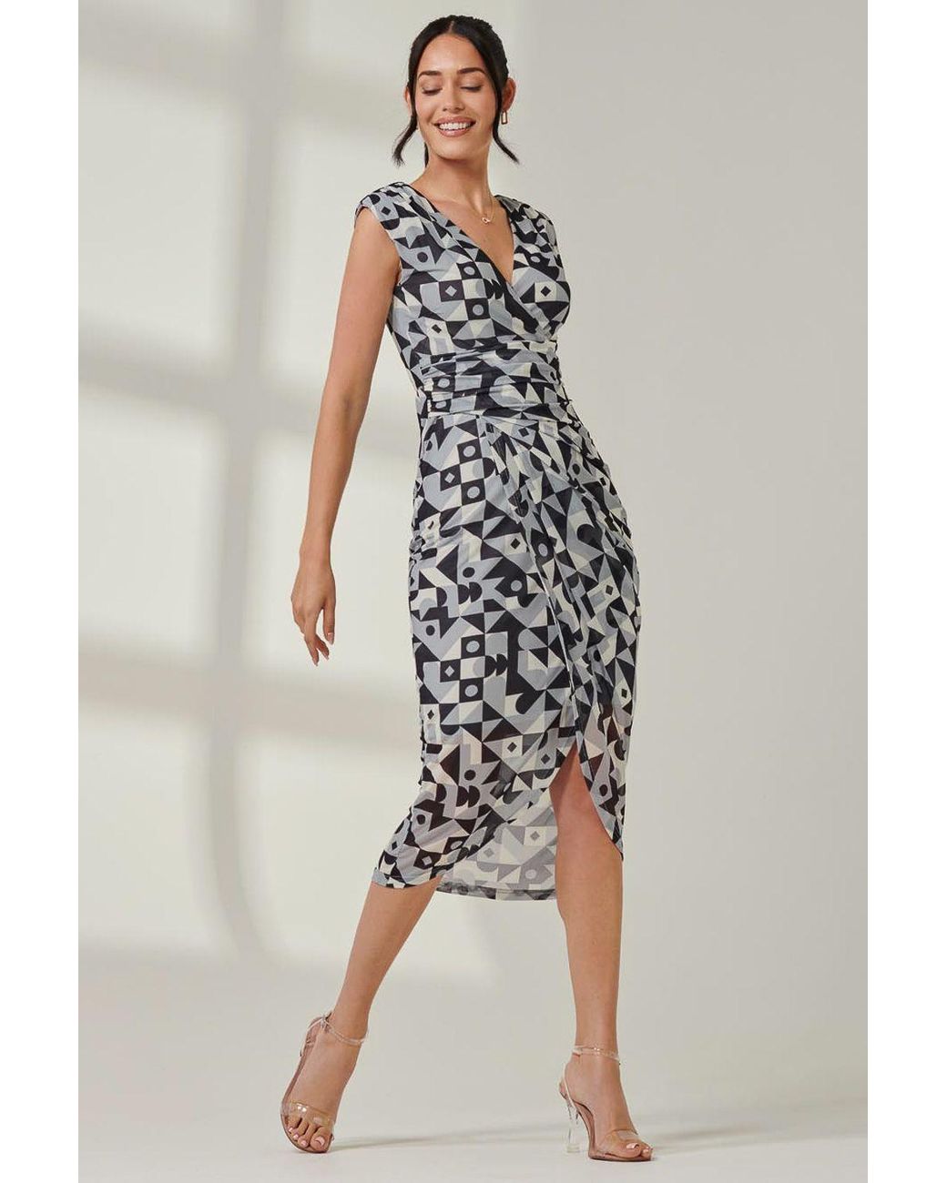 Jolie Moi Blue Mesh Wrap Ruched Bodycon Dress