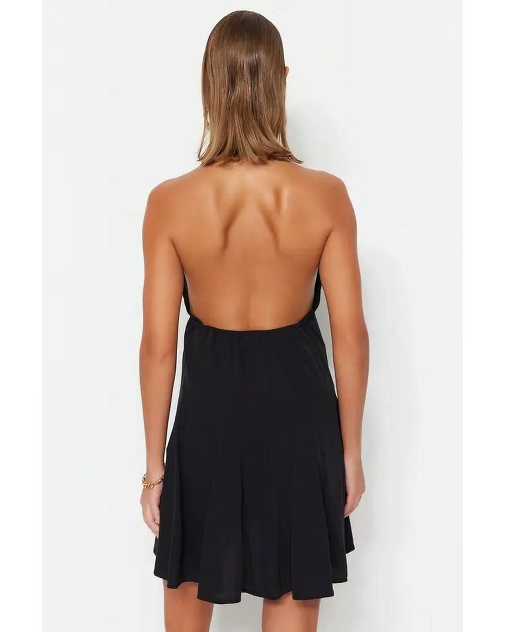 WOVCOR Natural Woven Backless Beach Mini Dress