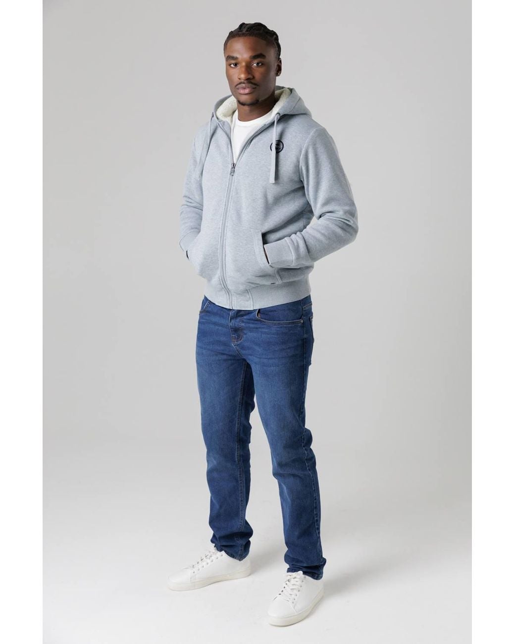 Tokyo Laundry Blue Brushed Back Fleece Zip-Through Hoody With Borg Lining for men