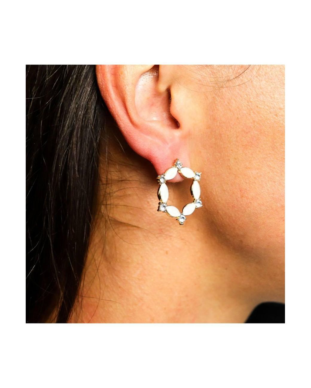 KDMD White Vintage Glass Loop Earrings