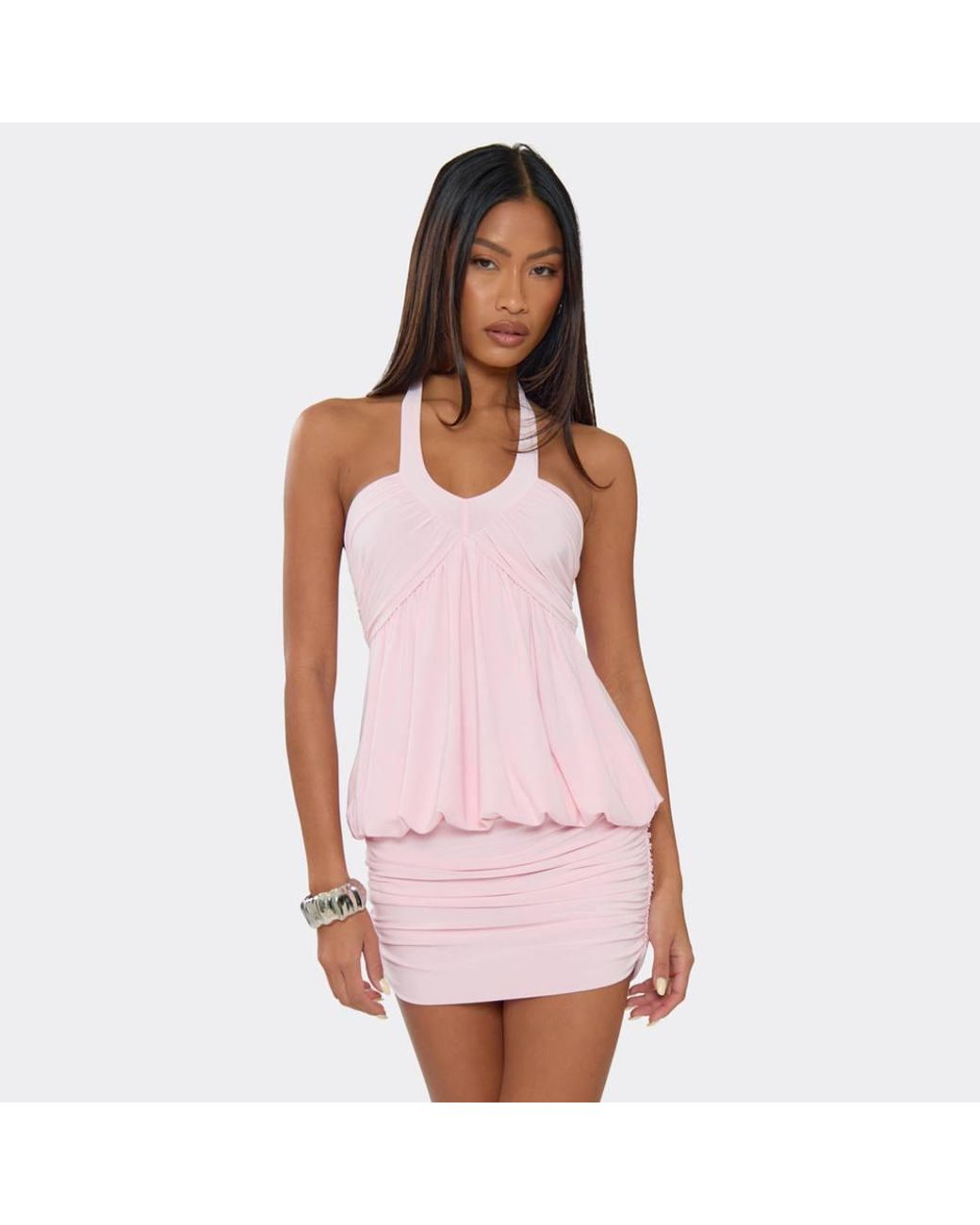 EGO Pink Blouson Style Sleeveless Ruched Mini Dress
