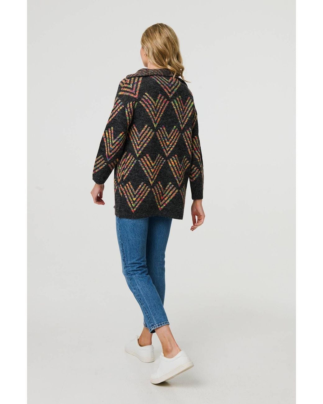 Izabel London Blue Abstract Print Longline Knitted Jacket