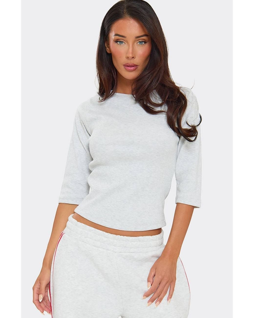 EGO White Short Sleeve High Neck Marl Top