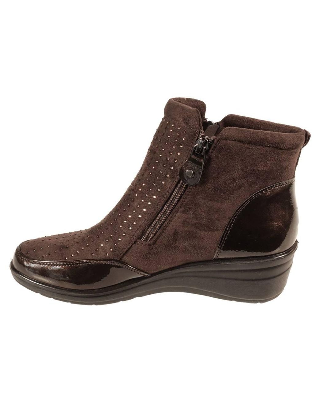 Absolute Footwear Blue Diamante Wedge Twin Zipped Ankle Boots