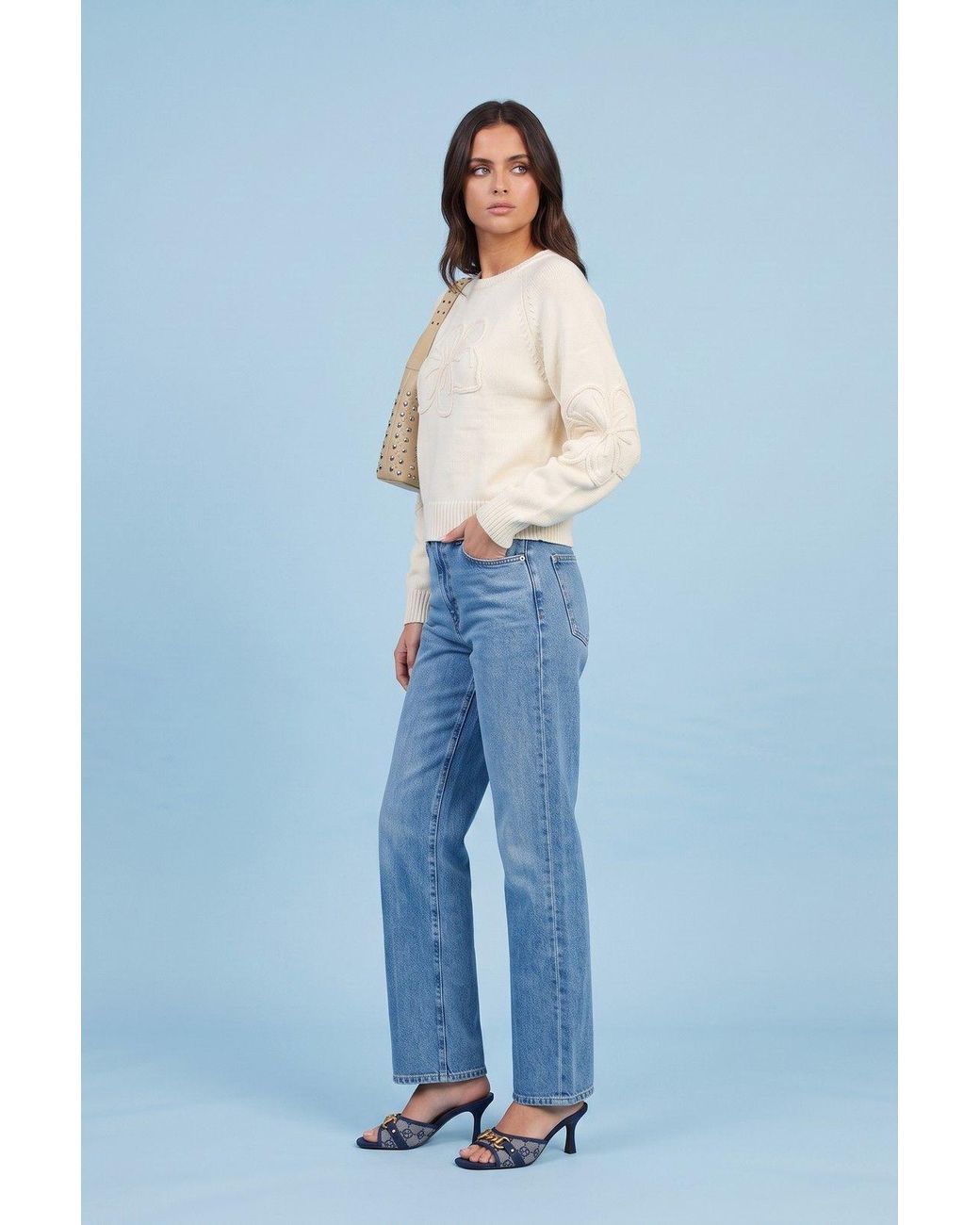 Urban Bliss Blue Embroidered Raglan Jumper