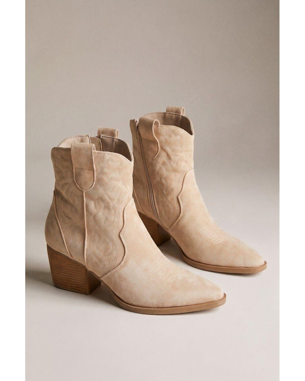 IKRUSH Natural Laura Faux Suede Cowboy Ankle Length Boots With Block Heel