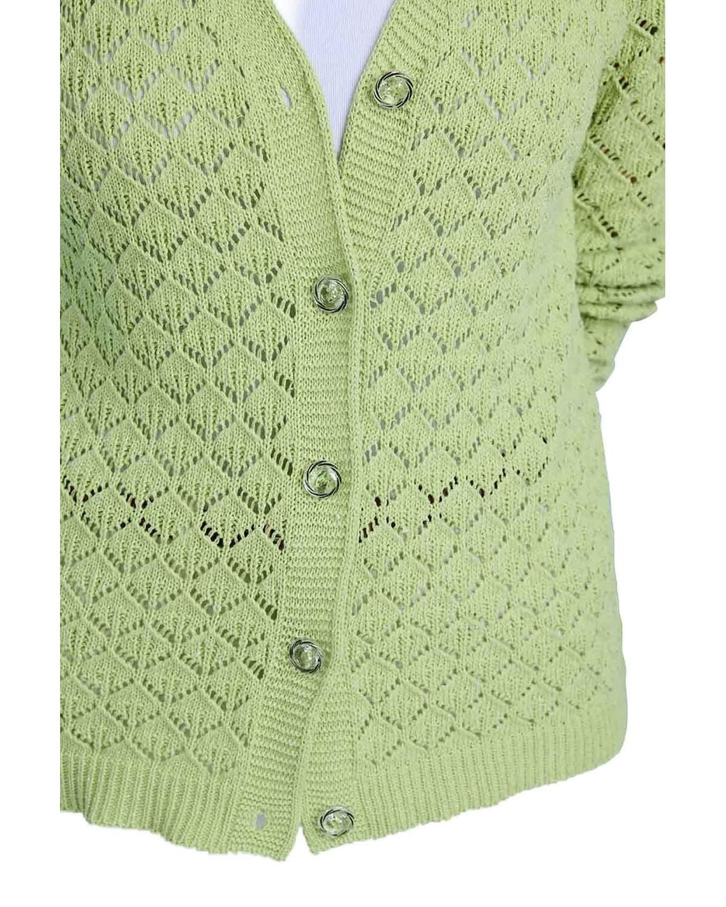 Chums Green Cardigan Pointelle Knit