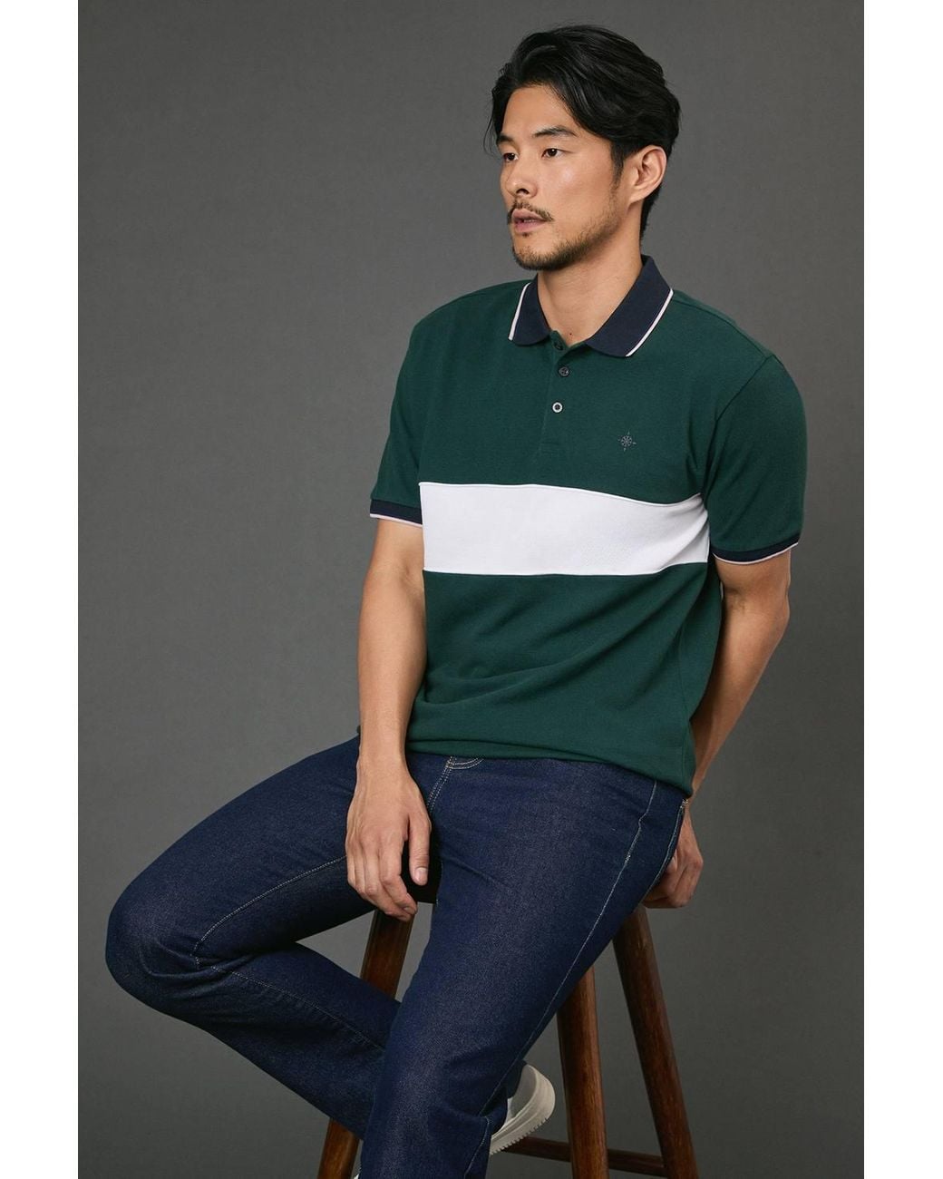 MAINE Gray Chest Detail Pique Polo Shirt for men