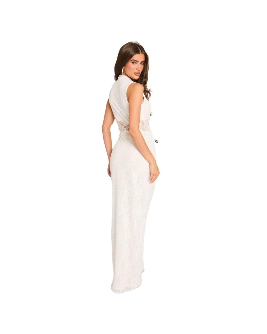 Rebellious Fashion White Lace High Neck Keyhole Detail Maxi Dress