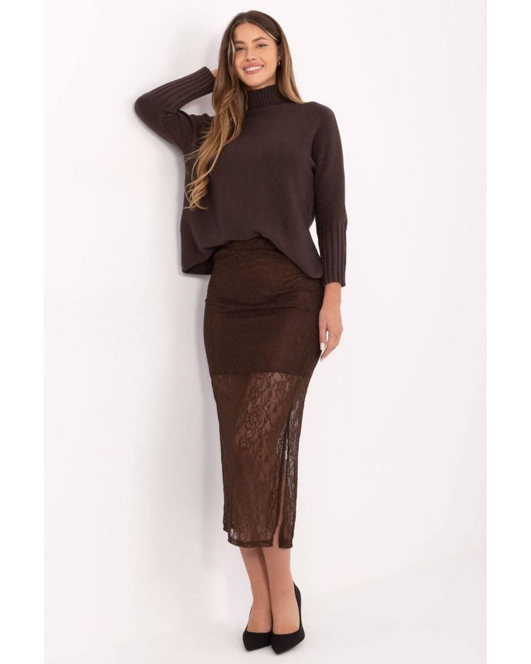 Love Lace Red Elegant Lace Midi Skirt With Elastic Waist