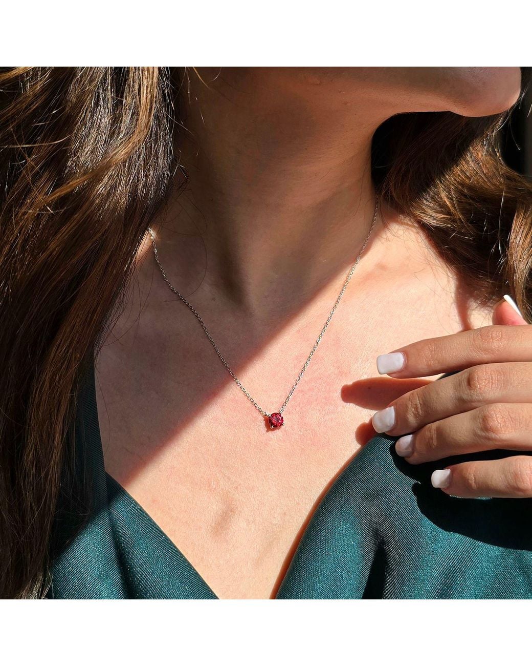 Harfi Pink Ruby Moissanite Crystal Sterling Necklace