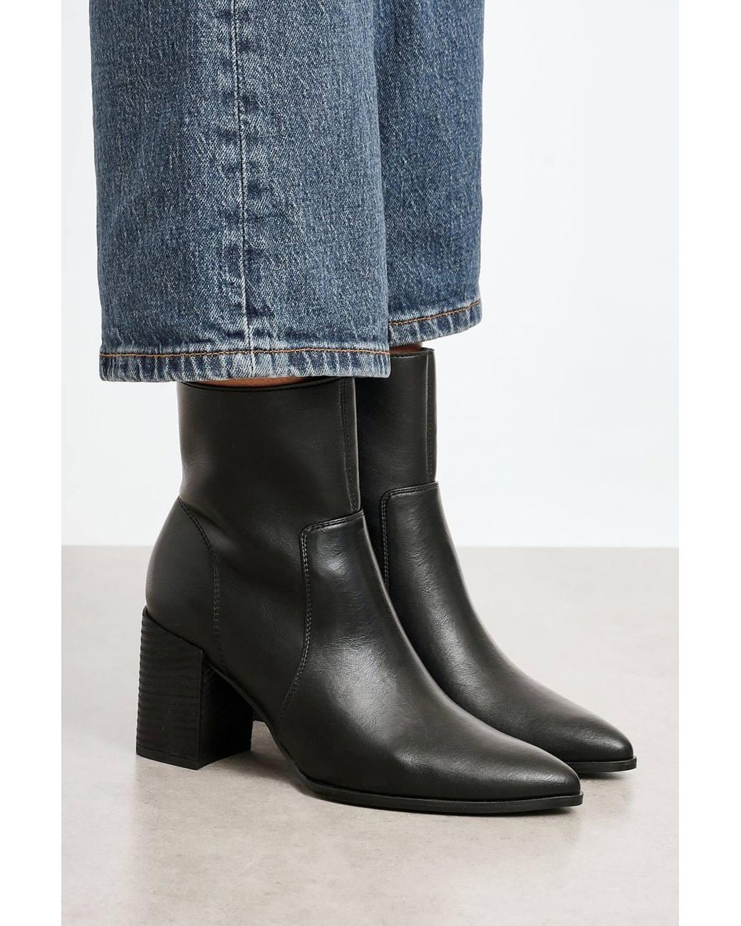 Linzi Black Advance Faux Stretch Leather Heeled Ankle Boot